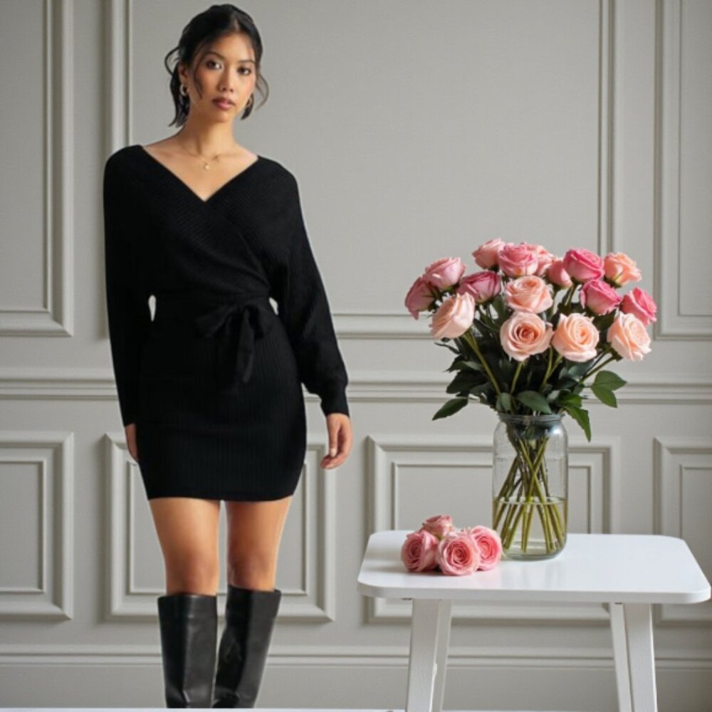 Immodel by HWA Surplice Neckline Rib Knit Dress